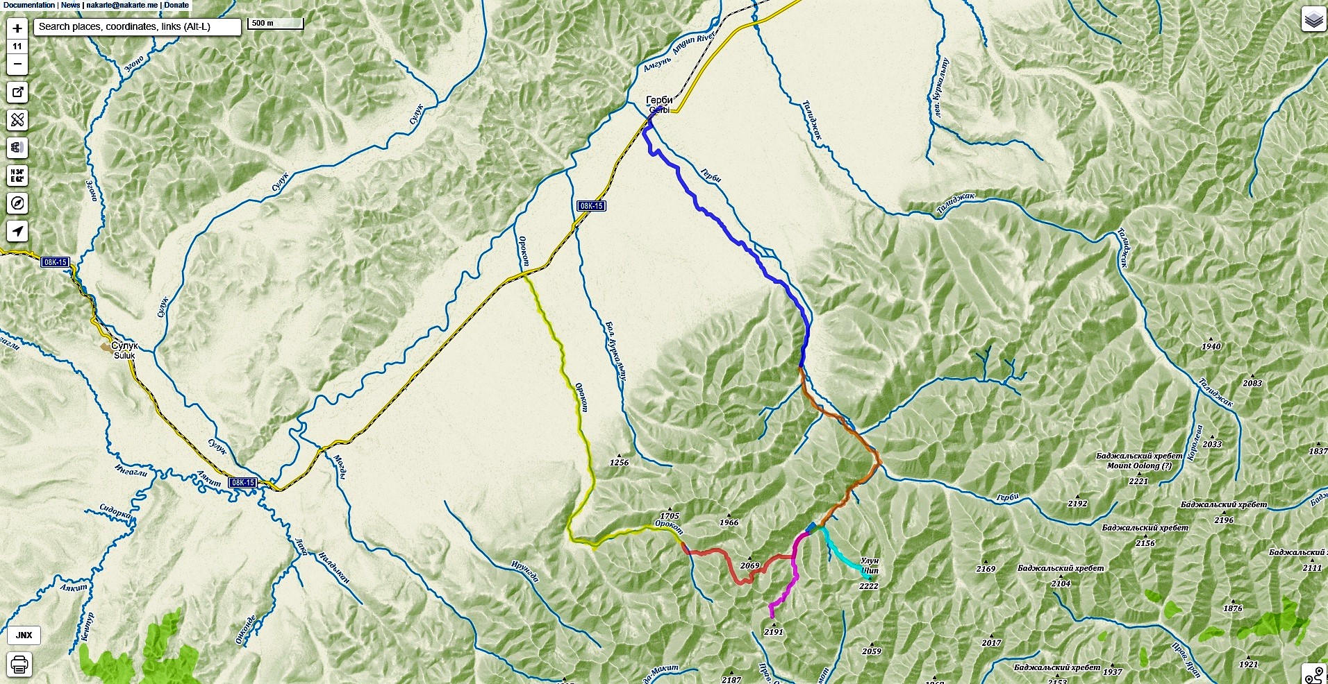 Баджальский хребет географическая карта